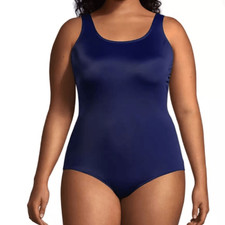 LANDS  END Plus Size Tugless Low Leg One Piece Swimsuit, Navy, Size 26, NWOT