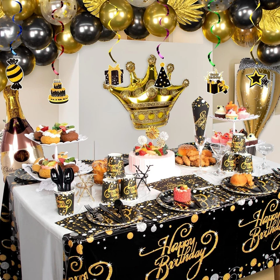 Elegant Black and Gold Birthday Party Supplies Set - 158 Pieces for Men & Women - Image 4 of 4