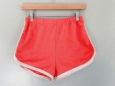 Vintage 1970s Sears Double Knit White Stripe Gym Shorts Coral Orange Size Medium