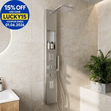 Thermostatic Shower Tower Panel Handset 2 Body Jets Shelf Chrome Rainfall Head
