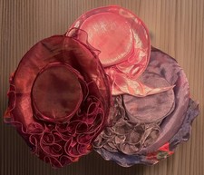 3 Woman  s Kentucky Derby Hats Pink, Lavender , and Maroon Colored Derby Hats 