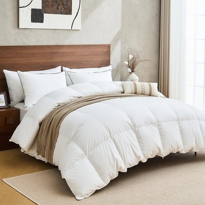 Goose Feather Down Fiber Comforter King Size, Quill-Free Duvet Insert with Or...