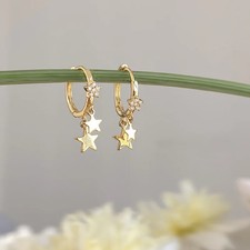 1 Pair Gold Tone Star Hoop Earrings Women Moon Sun Rhinestone Classic Jewelry