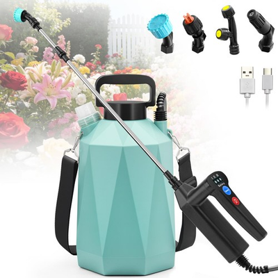 #ad 1.35 Gallon Battery Powered Sprayer Electric Garden Sprayer with 3 Blue $49.99