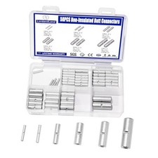 50PCS Non Insulated Butt Connectors 24-8 AWG,Uninsulated Crimp Wire Connectors