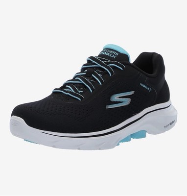 SKECHERS Women s Go Walk 7 Cosmic Waves  Walking Sneaker Black/Turquoise Size 8