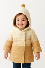 SANIYE, Tejido a Mano, Gorro Bebé Sudadera con Capucha Crema y Bronceado, Suéter de 4 Botones.