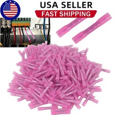 200Pcs Red Heat Shrink Butt Wire Connectors Crimp Terminals AWG 16-22 Gauge