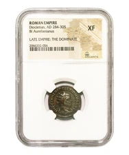 Rare Roman Ae Antoninianus of Diocletian (AD284-305) NGC - Graded XF Coin