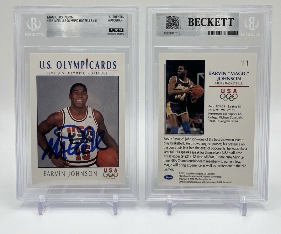 1992 Olympic Hopefuls Magic Johnson #11 Signed Autographed Card Beckett BAS 10