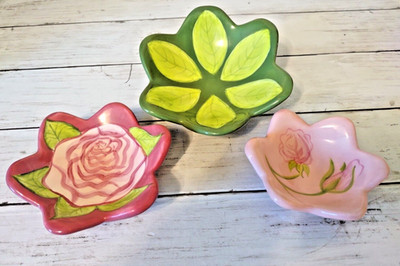 PartyLite Rose Nesting Dishes Set of 3 Tea Light Holders Trinket Jewelry Bowls