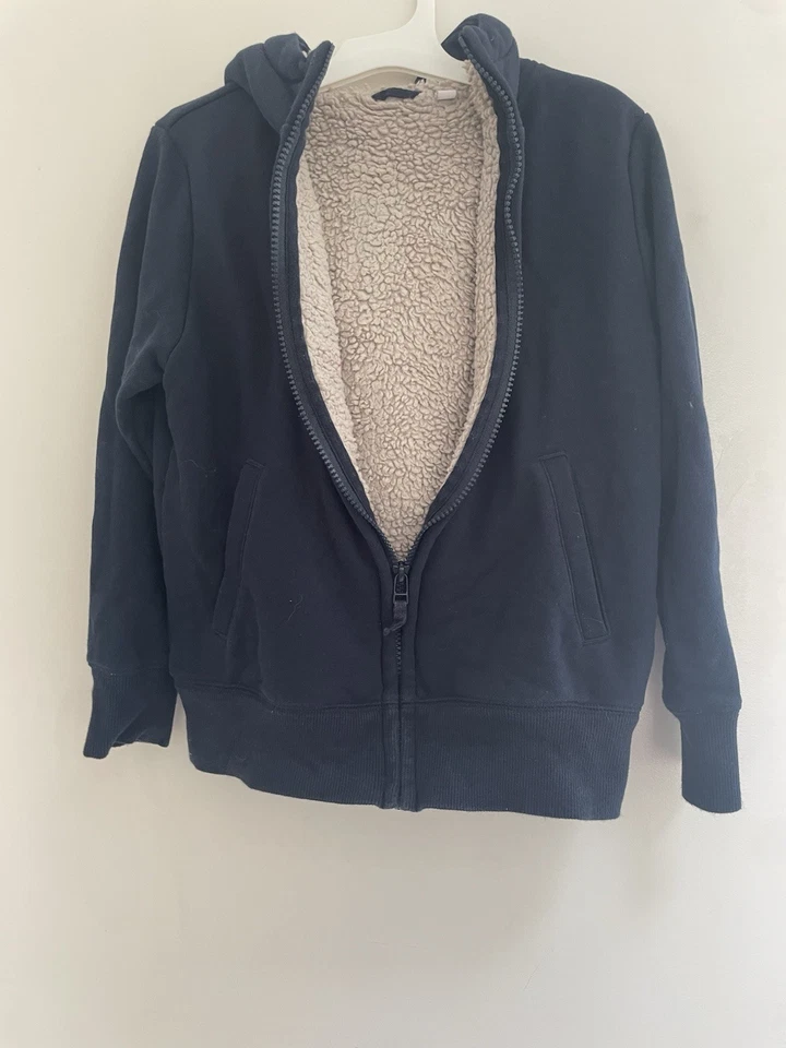 Uniqlo Kids Boys Cozy Sherpa Lined Full-Zip Hooded Long Sleeve Jacket Navy 9-10 - Image 4 of 4