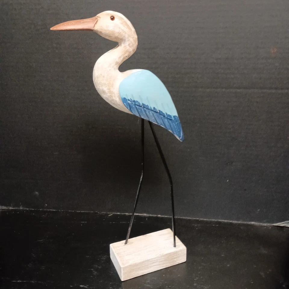 Estatua de pájaro garza azul de madera tallada a mano de 16 pulgadas decoración costera para el hogar escultura arte Foto 4 de 4