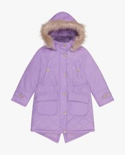 London Fog Girls Zip-Front Quilted Parka w/Fur Trimmed Hood,Size M/10-12 - Lilac