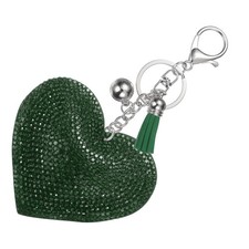Rhinestone Keychains for Women Cute Bling Heart Purse Charm White-Dark Green