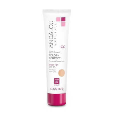 Andalou Naturals 1000 Roses Color Correct Sheer Tan, SPF 30, 2 fl.oz (58 mL)