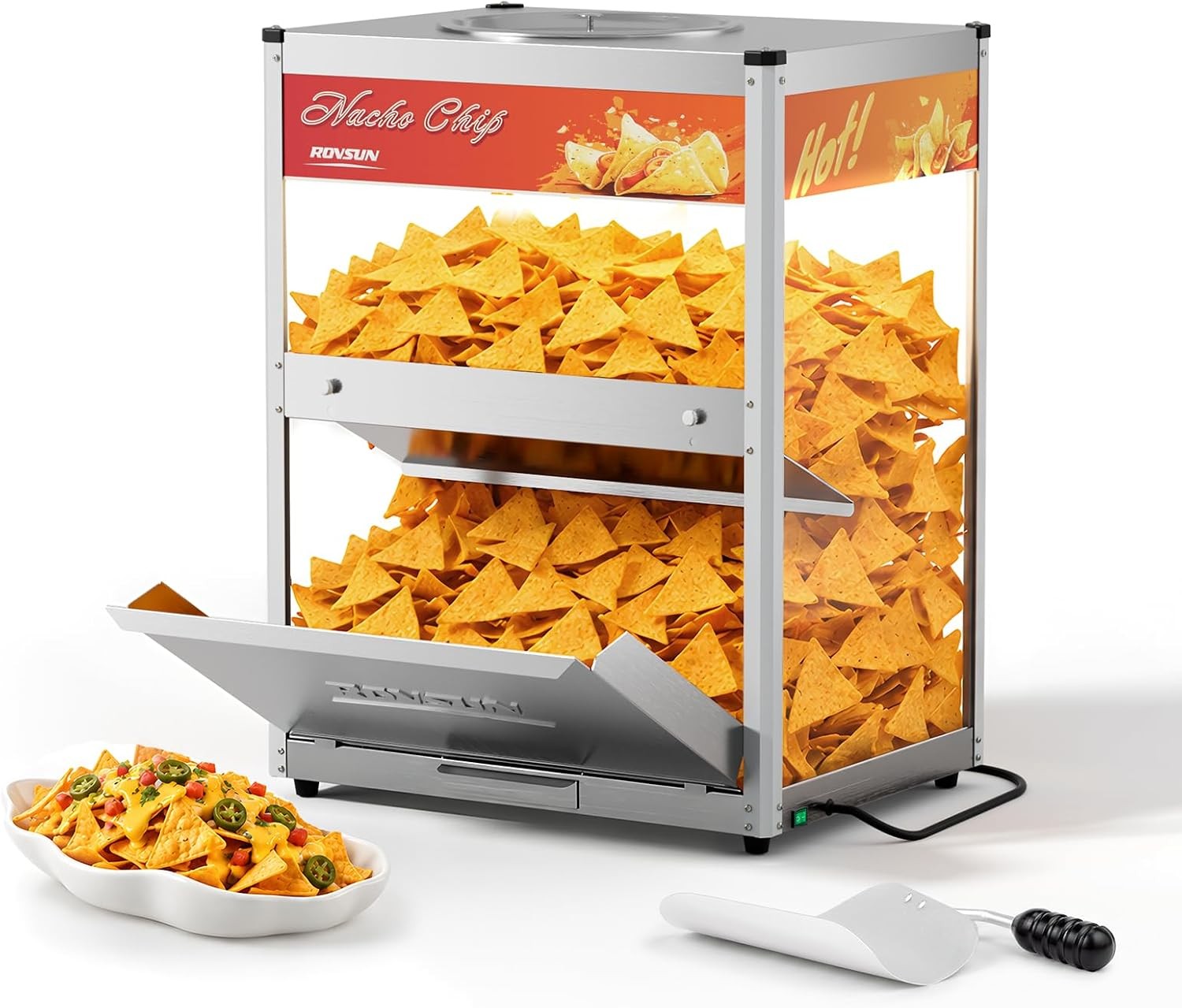 Commercial Popcorn Nacho Machine Food Warmer, 20 Lbs Countertop Display Case