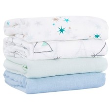 Baby Muslin Swaddle Blanket Receiving Breathable Bamboo Cotton 4 Pc, 47x47