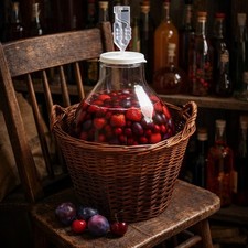 WEITHALSBALLON mit WEIDENKORB, Glasballon, Gärballon Weinballon, Gärbehälter