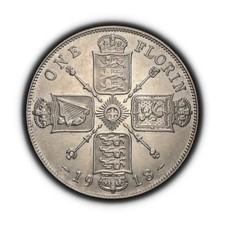 GREAT BRITAIN. 1918, Florin, Silver - George V, Shields Cross Scepters 1