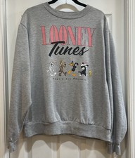 Looney Tunes 'That's All Folks' Gray Large Sweatshirt. Unisex 24  P2P X 26  Long