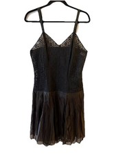 Vintage Aristocraft Black Lace Slip Night Gown Lingerie Sz 36 Sheer Pleated Hem