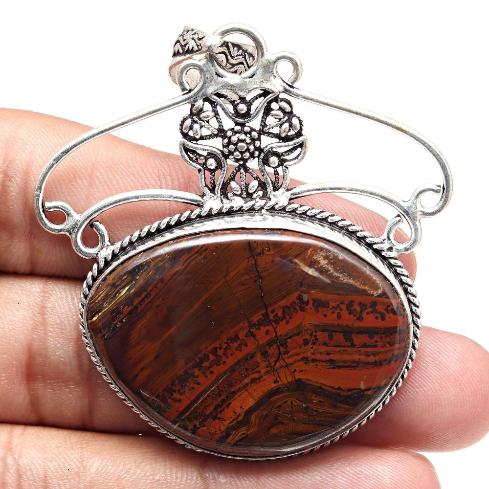 Red Tiger Eye Gemstone Necklace Handmade Jewelry Gift for Women 2.5 Inches  -image