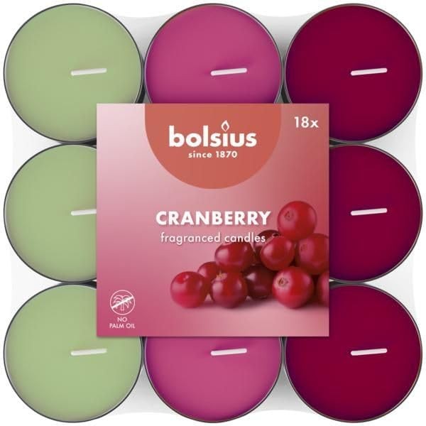 Bolsius - 18 Scented Tealights - Cranberry - Burn time of 3.5 Hours - Diameter