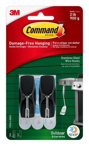 Command Schwarz Medium Draht Knebelhaken 2er Pack Beschädigungsfrei Wandaufhänger - Bild 1 von 14