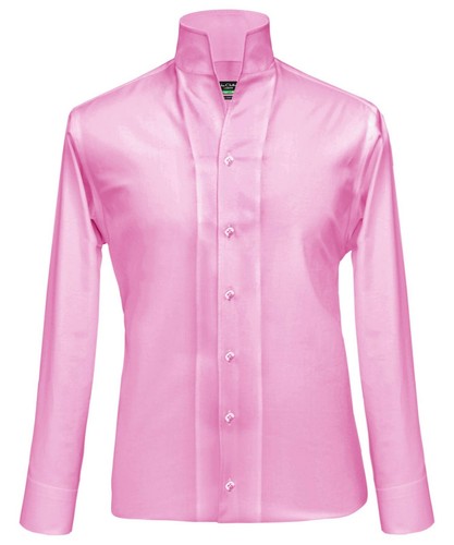 Open High Collar 100% Cotton Pink Shirt for Men Tall Open Neck Wedding Outfit - Picture 2 of 9