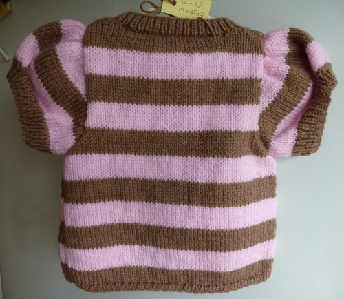 Lovely Handmade 6-12 months Pink & Brown Striped Knitted Short-sleeved Cardigan - Picture 5 of 5