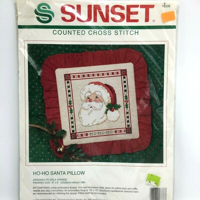 Sunset HO HO SANTA PILLOW Dela Grange 18338 Sealed Cross Stitch Kit 