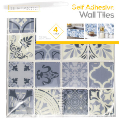 Blau Mosaik gemusterte selbstklebende Wandfliese - 4er Pack / Featured 3D