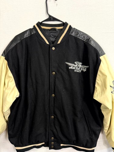 Steve & Barry's Varsity Jacket Men's Large Black Wool Snap Hot Rod Cafe Staff - Picture 3 of 13