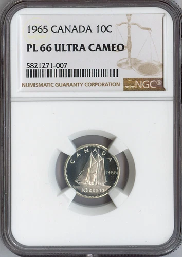 1965 Canada 10 Cents NGC PL66 Ultra Cameo Quality