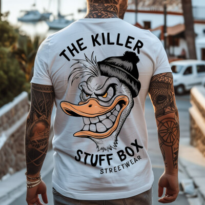 Stuff Box Herren Rundhals kurzarm T-Shirt The Killer weiß STB-1215 Print TShirt