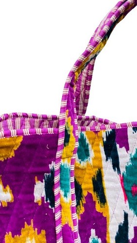 Indian Purple IKat Printed Tote Bag Beautiful Velvet Tote Bag For Women 18X18 in - Picture 4 of 5
