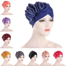 African Women Hijab Flower Hats Headscarf Chemo Cancer Caps Muslim Turban Beanie