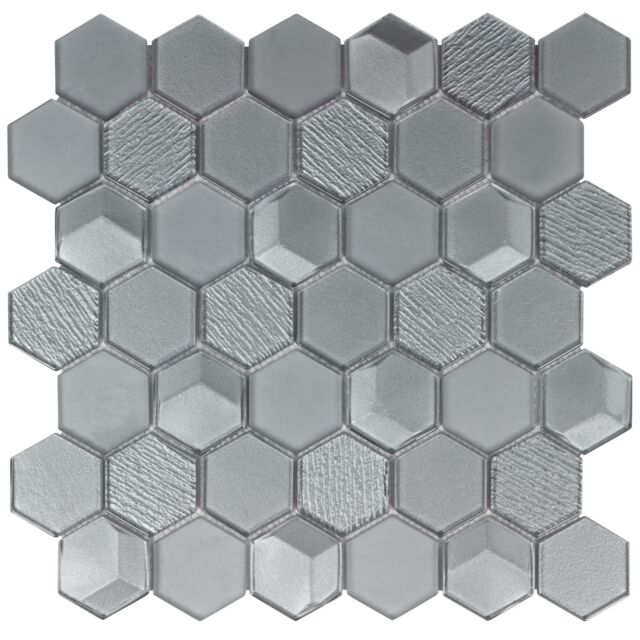 Modern Hexagon Grey Glass Mosaic Tile Backsplash Kitchen Wall