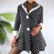 Vintage 90s Grunge Black Polka Dot Preppy Coquette Twee Dress Jacket / Size: S