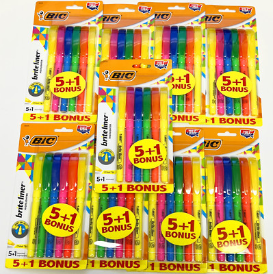 54 BIC Brite Liner Chisel Tip Highlighter 9 packs = 54 Total Highlighters NEW