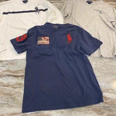 Lot Of 3 Polo Ralph Lauren Kids Youth Shirt Medium Gray,White, And Blue