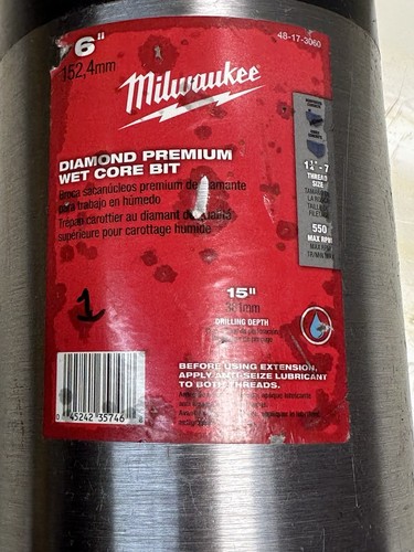 Milwaukee 48-17-3060 6 in. Diamond Premium Wet Core Bit MINT #1 - Picture 4 of 4