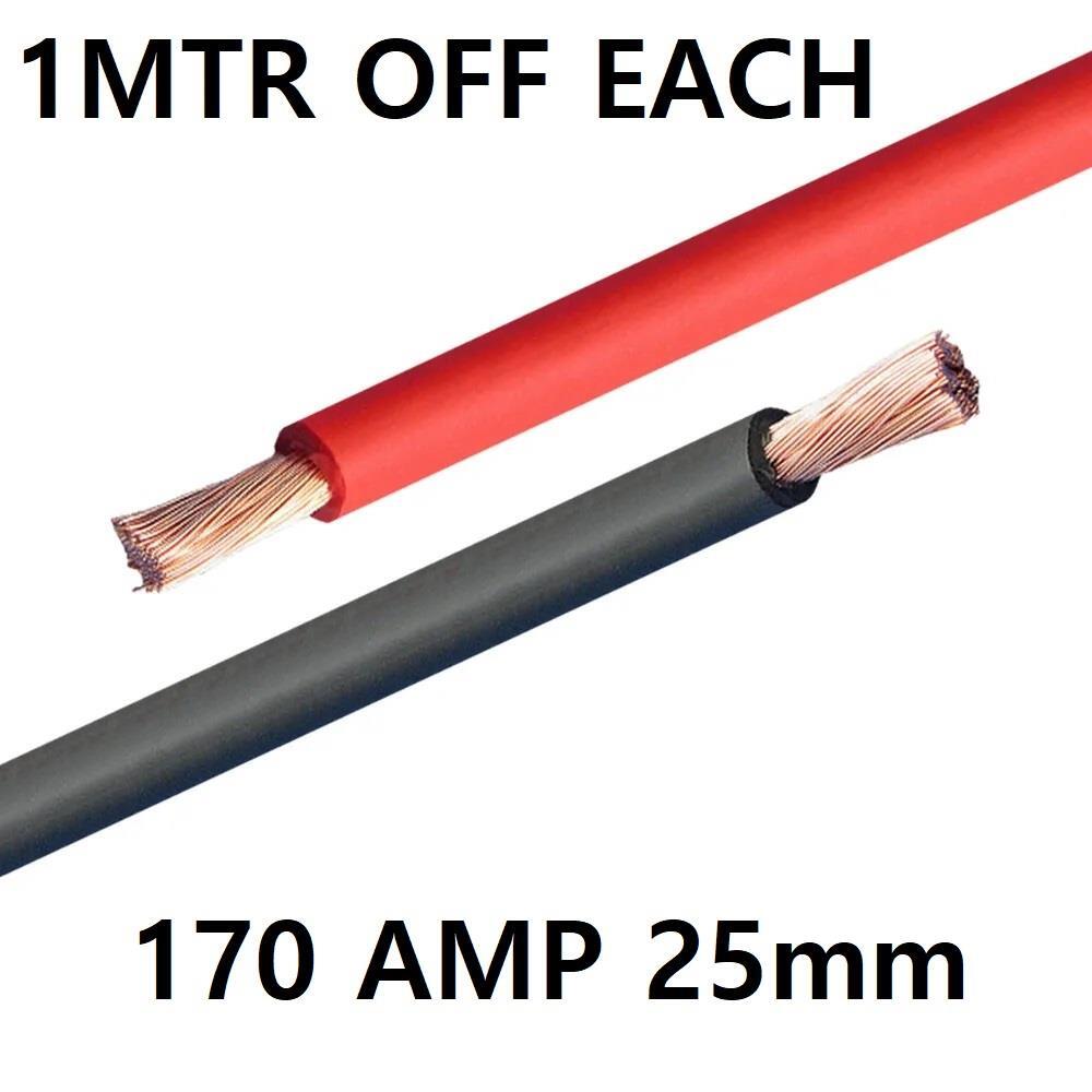 170 Amp 25mm² Battery Flex Cable Strap Live Earth Wire 1Mtr Black 1Mtre Red 170A