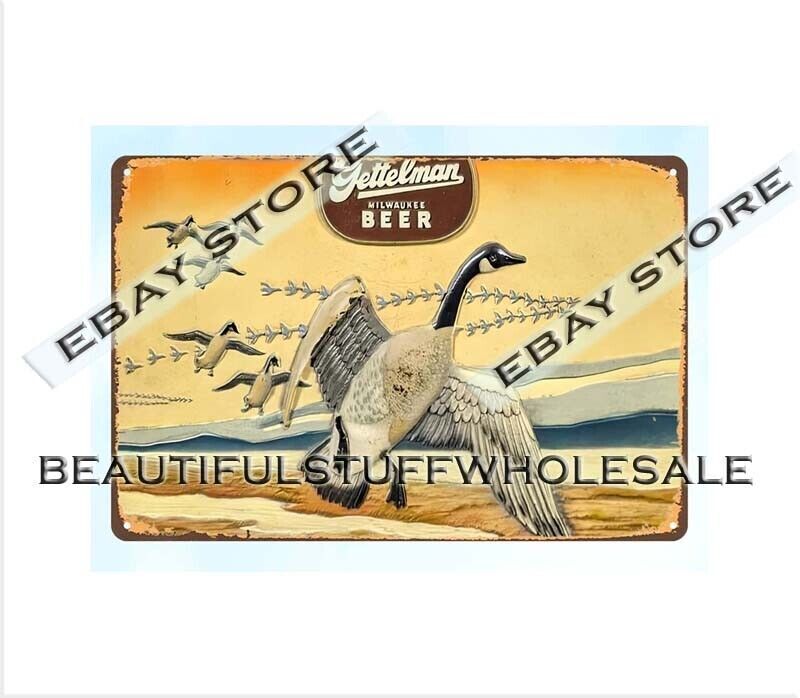 Vintage Beer & Hunting Bar Tin Sign - Canada Goose Milwaukee Pub Decor  