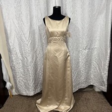 classic style prom minimalist with a train size 4 gold satin long formal dress