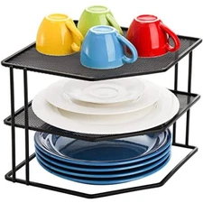 3-Tier Cabinet Corner Shelf 9x9x7.5 Inches Metal Wire Plate Rack Kitchen Coun...