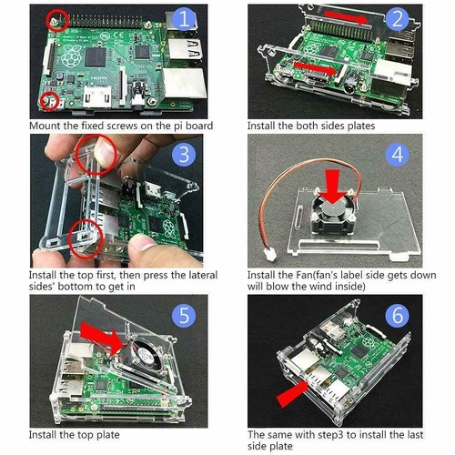 Clear Acrylic Case with Cooling Fan + Heat Sink Kit for Raspberry Pi 3 Model B - Picture 6 of 6
