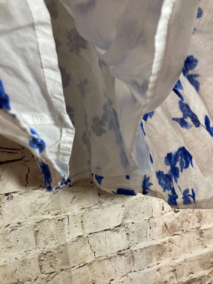 Винтажный старый темно-синий Babydoll верхний женщин средний льняной кобальт цветочный женский со складками - Изображение 3 из 4