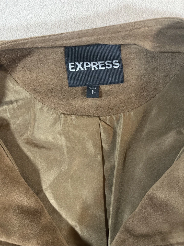 Chaqueta Abrigo Express Imitación Cuero Gamuza Mujer S Marrón Flecos Western Y2K Boho Foto 4 de 4